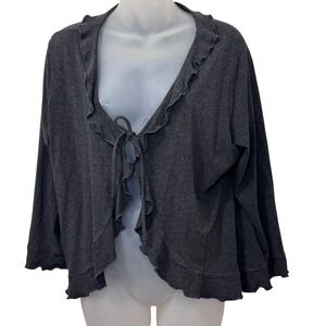 Bryn‎ Walker Open Front Ruffle Cardigan Sweater Gray Stretch Lagenlook Size L